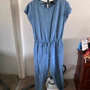 J. Crew Light Blue Chambray Short Sleeve Drawstring Jumpsuit